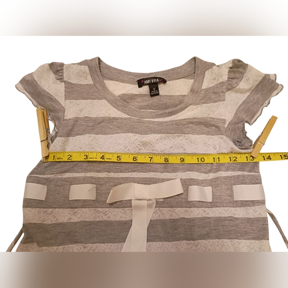 Amy Byer Gray and White Striped Casual Girls Dress Size 12 - Picture 4 of 5